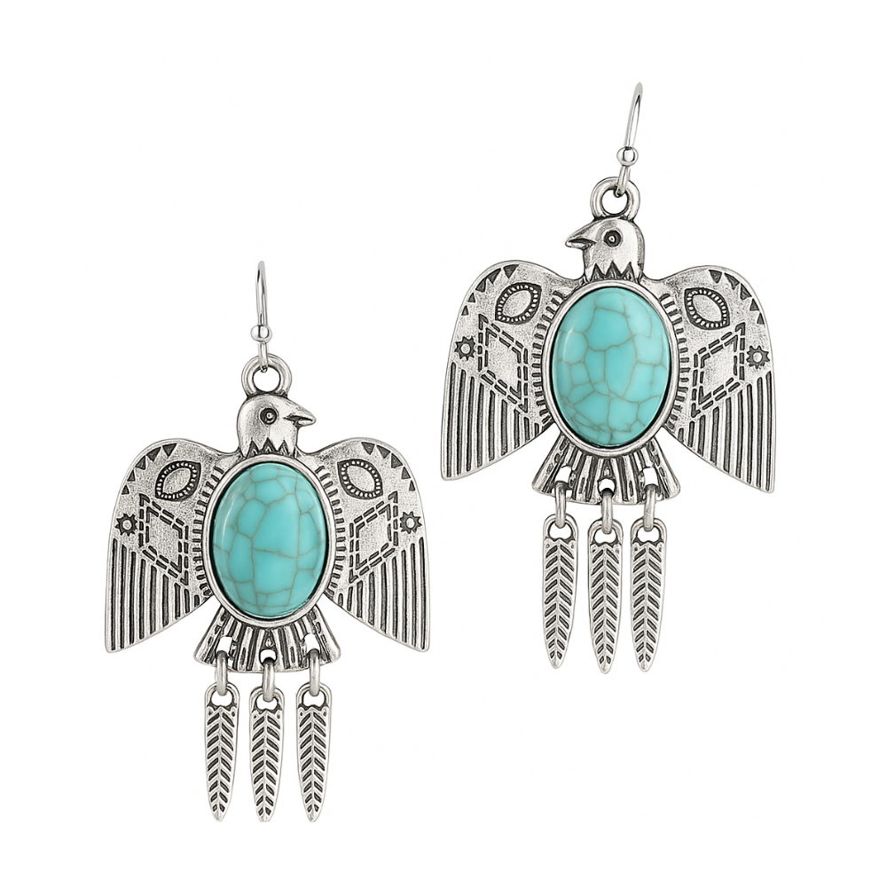 Alaina - Silver boho bird ear earrings with opalstein