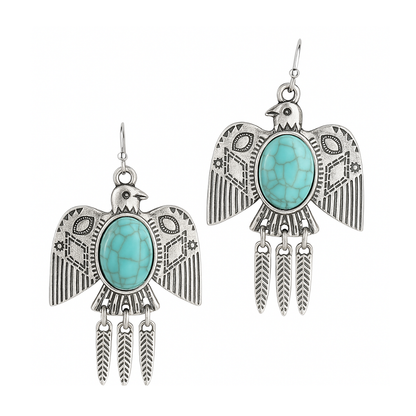 Alaina - Silver boho bird ear earrings with opalstein