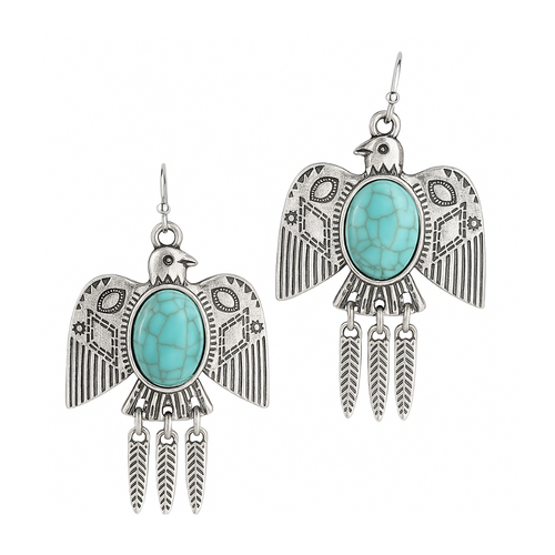 Alaina - Silver boho bird ear earrings with opalstein