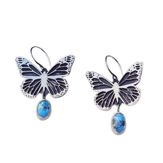 Adrianna - Vintage butterfly earrings made of silver with blue stone