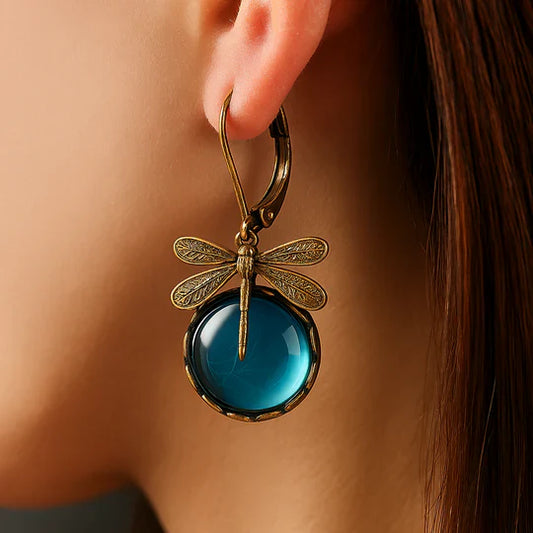 Aimee - Spherical dragonfly earrings in antique gold