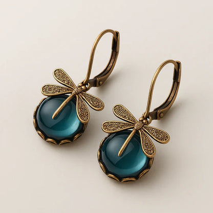 Aimee - Spherical dragonfly earrings in antique gold