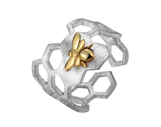 Adjustable honeycomb ring with 18k gilding - Leah | Silber and gold
