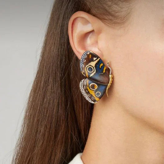 Annalise - Gold hand-painted vintage butterfly earrings