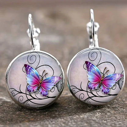 Bethany - Round vintage butterfly earrings | Silver