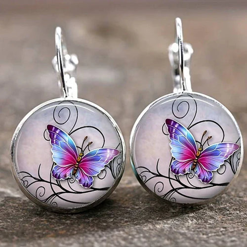 Bethany - Round vintage butterfly earrings | Silver