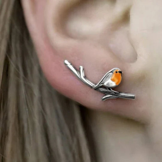 Briley - Vintage bird ear earrings made of silver